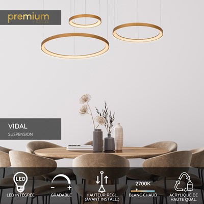 Lucide VIDAL - Suspension - Ø 78 cm - LED Dim. - 1x120W 2700K - Or Mat / Laiton | Premium